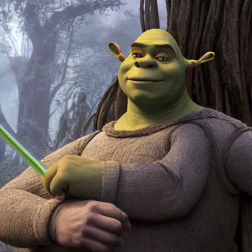 Prompt: Shrek is Jedi hyperdetailed, artstation, cgsociety, 8k,