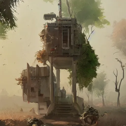 Image similar to 🌳🤖🏘️, Greg rutkowski, Trending artstation, cinematográfica, digital Art