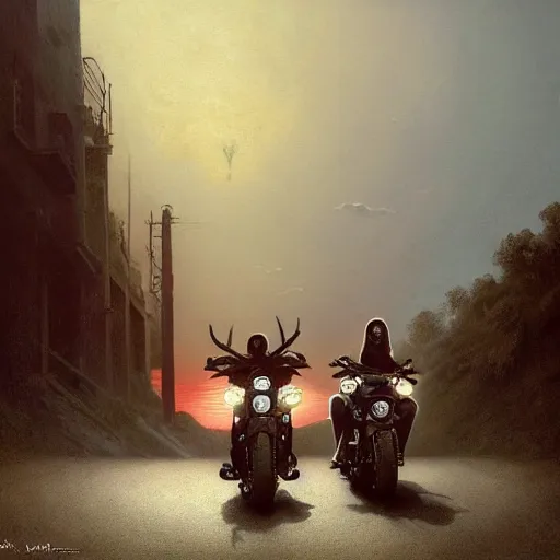 Image similar to a detailed painting of a cute caracal riding a harley davidson motorcycle with a girl. movie scene, cinematic scene, sunset, road. by beksinski and carl spitzweg and tuomas korpi. baroque elements. baroque element. intricate artwork by caravaggio. oil painting. award winning. trending on artstation. 8 k