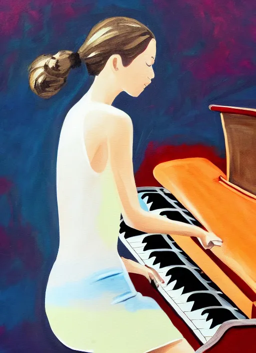 Image similar to kave painting of gril playing piano, 4 k, high quality, sharp fucos