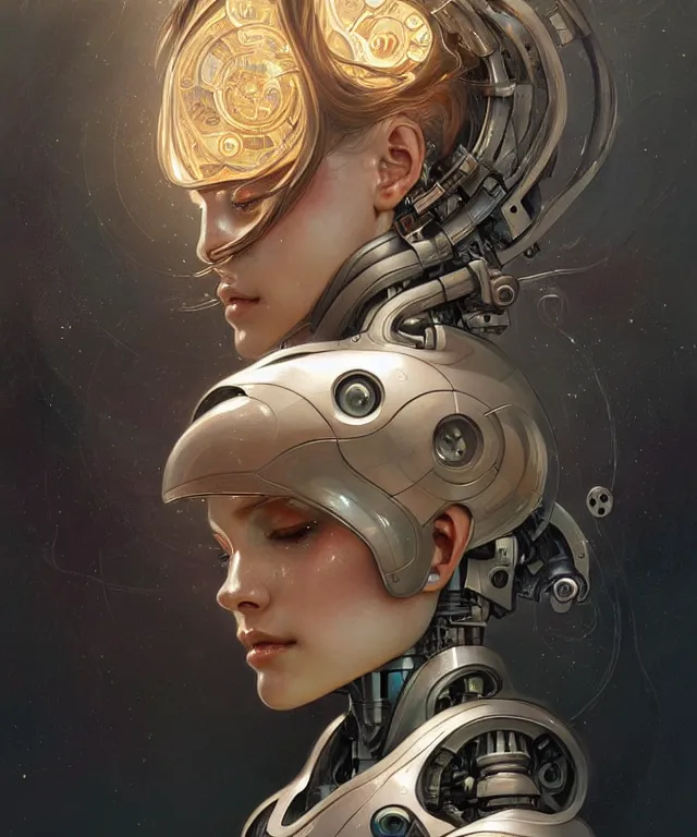 Image similar to beautiful crying! female mechanical android!, half portrait, intricate detailed environment, photorealistic!, intricate, elegant, highly detailed, digital painting, artstation, concept art, smooth, sharp focus, illustration, art by artgerm and greg rutkowski and alphonse mucha