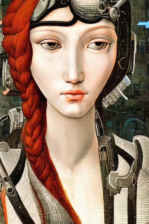 Image similar to a close - up portrait of a cyberpunk cyborg girl, by sandro botticelli, rule of thirds