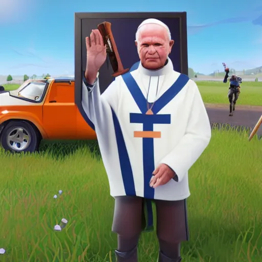 Image similar to john paul ii in fortnite