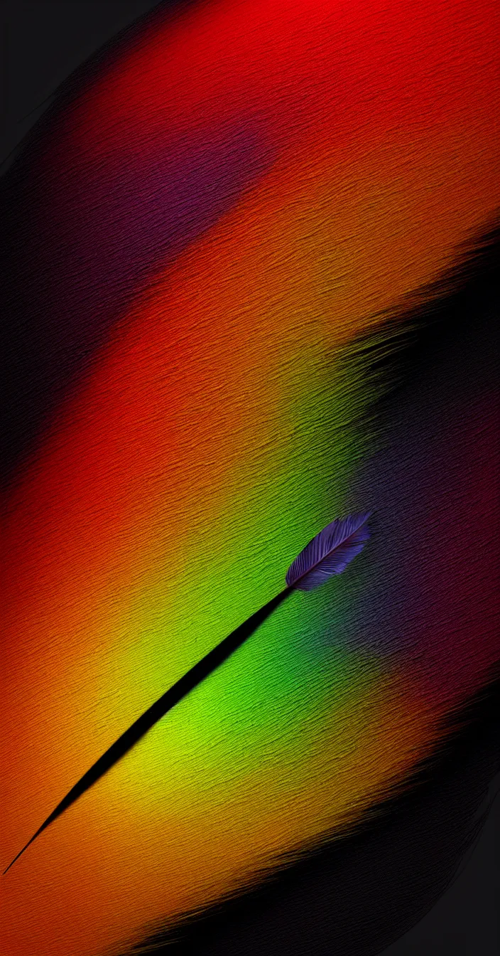 Prompt: realistic photo of one minimal feather in center, high colored texture, dark smooth background, very sharp focus, 3 d octane render, in the style of greg rutswoski, very hyper realistic, highly detailed, fantasy art station