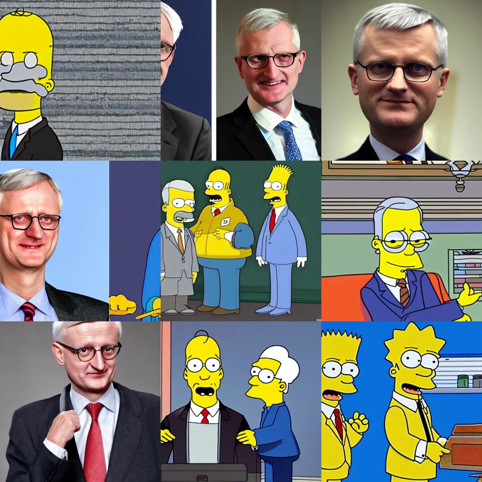 Prompt: Carl Bildt as a character in The Simpsons