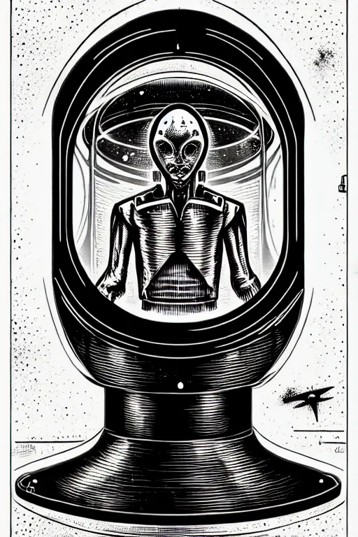 Image similar to steampunk cryo chamber containing friendly grey alien, high details, intricately detailed, by vincent di fate, inking, 3 color screen print, masterpiece, trending on artstation,, sharp, details, hyper - detailed, hd, 4 k, 8 k