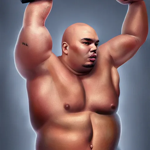 Image similar to fat joe with the physique of a body builder, hyper realistic, ultra detailed, cinematic, dynamic lighting, photorealistic, refined, intricate, digital art, digital painting, masterpiece, 8k