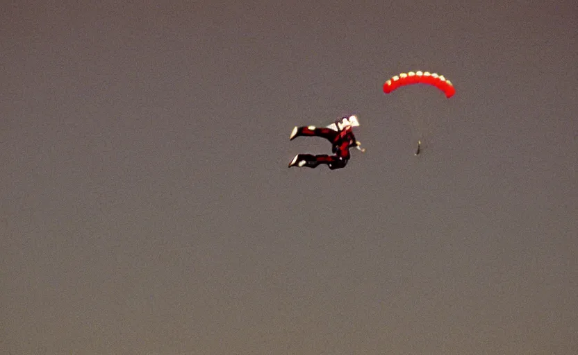 Prompt: color photo. closeup of a skydiver jumping. white plane in the background 8 0'style