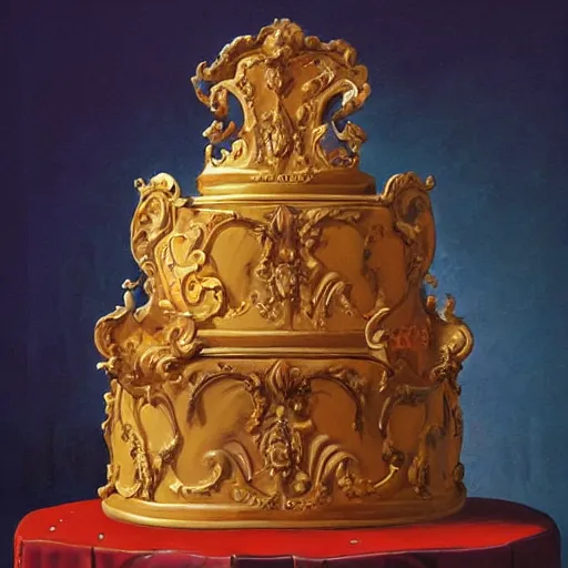 Prompt: baroque rococo cake painting by greg hildebrandt in light background