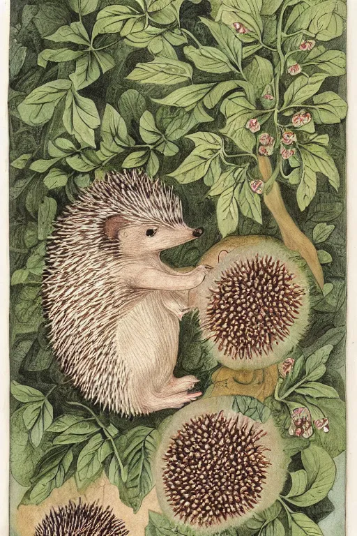 Prompt: sonit the hedgehog, by maria sibylla merian