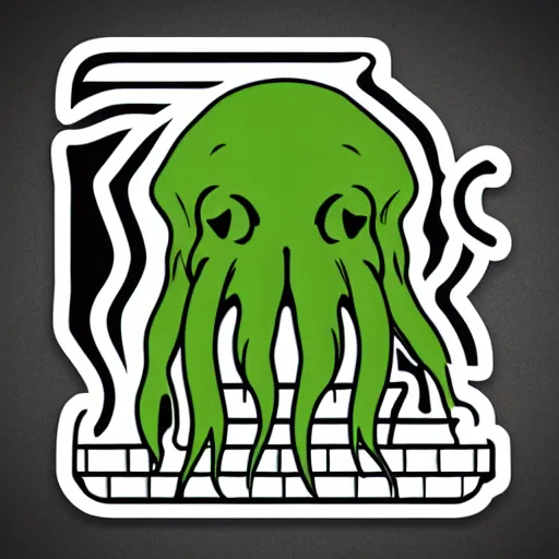 Image similar to die cut sticker, cthulhu as 🥶 emoji, flat design, glossy design, white outline.