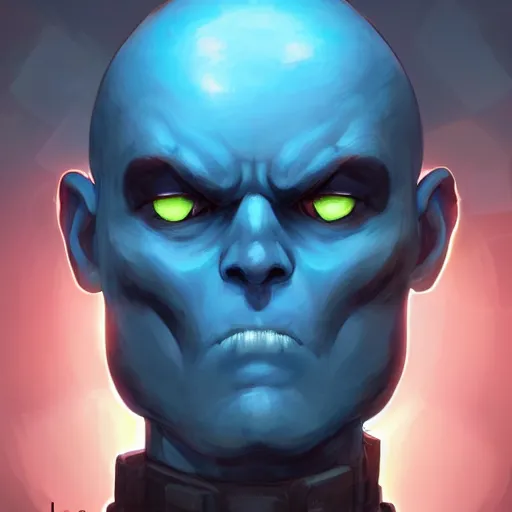 Prompt: centered mid ground full face portrait of an angry soldier with glowing blue eyes, a bald head and blue skin, rogue trooper, cyberpunk dark fantasy art, official fanart behance hd artstation by jesper ejsing, makoto shinkai and lois van baarle