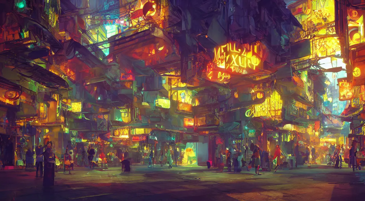 Image similar to bazaar zouk oriantal multicolorful sky shine place mosquet painting stylized digital video game icon global illumination ray tracing 8 k hd resolution, by ilya kuvshinov and cushart krentz and gilleard james