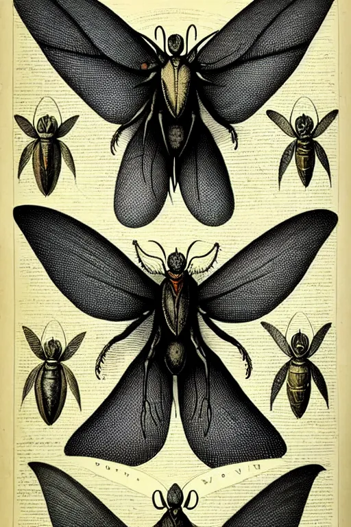 Prompt: a victorian naturalist's illustration of mothman, labels and notes, high detail, ultrasharp detail