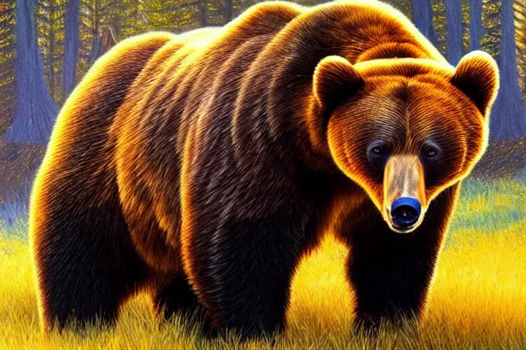 Image similar to bear, fantasy, painting, ultra realistic!!!, clear weather, golden hour, sharp focus