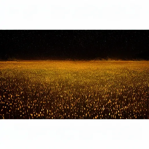 Prompt: field of fireflies at twilight, no blur, hyper realistic, full moon, 8 k octane render