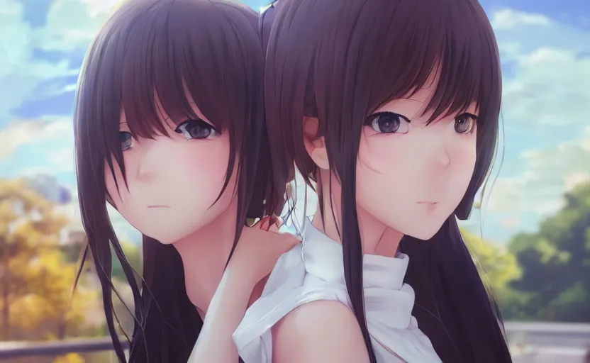 Image similar to photorealistic anime tsundere girl render, detailed face, colorful, atmosphere cinematic, by wlop, by ilyu kuvshinov, soft shadows, be concept art, super detailed, octane render, 8 k, unreal engine 5, super realistic, ufotable studio art style, trending in pixiv, japanese light novel cover, visual novel, website banner