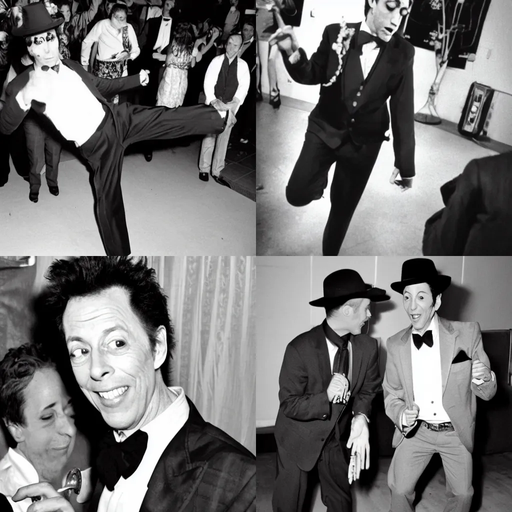 Prompt: tom waits dressed as peewee herman dancing to tequila