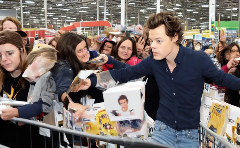 Prompt: harry styles meeting fans at costco