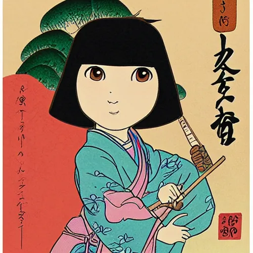 Prompt: real girl dora the explorer and boot the monkey ukiyo-e highly detailed