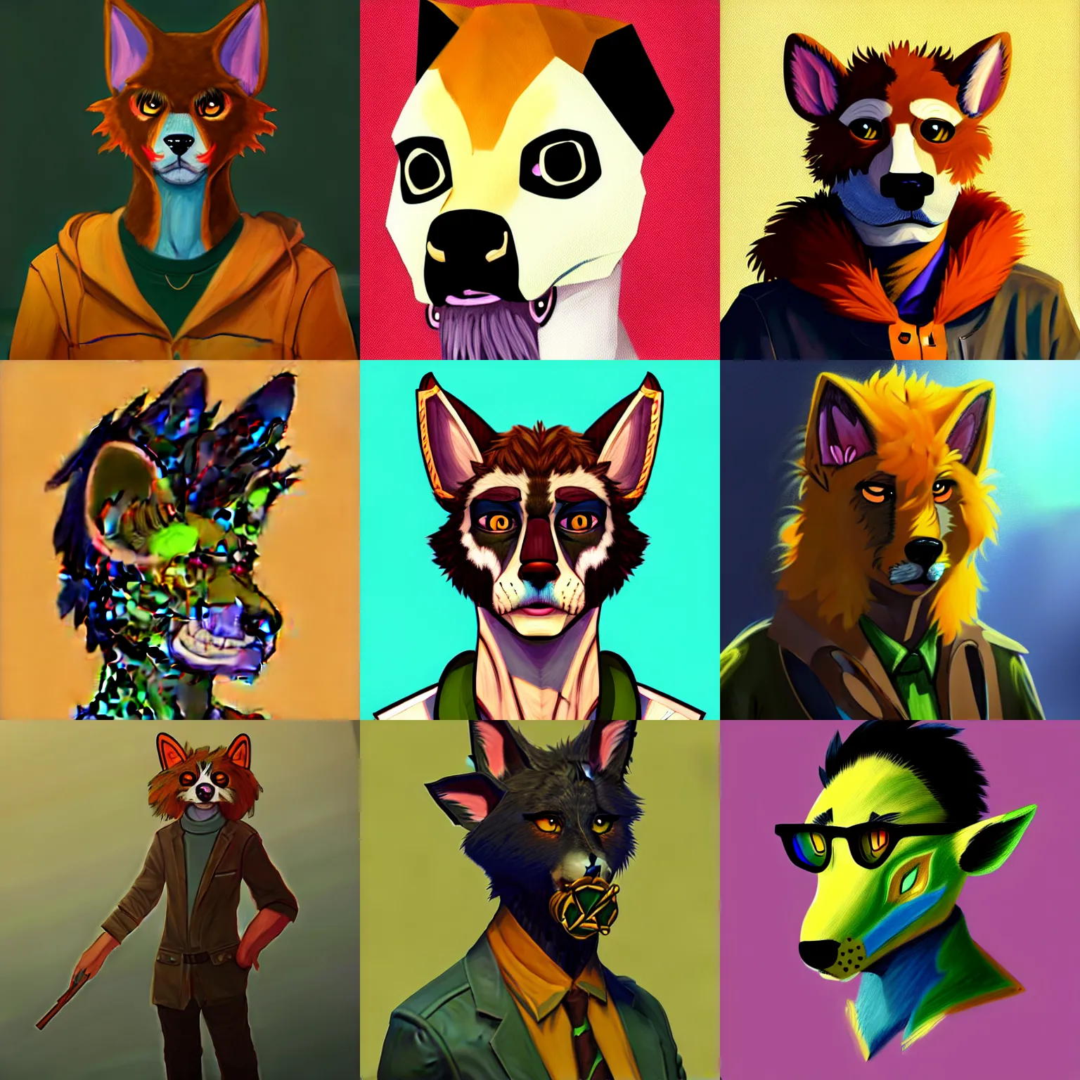 Image similar to painted portrait of a fursona, in the style of the characters from the pc game disco elysium ( by za / um )