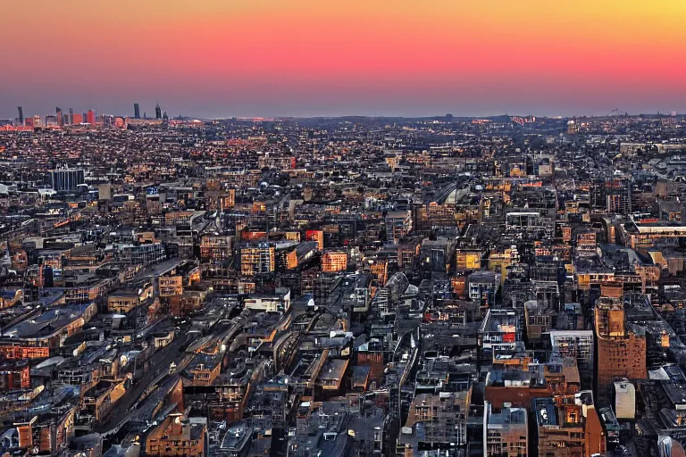 Prompt: The sunset over the city ，F4,12.6mm,ISO80,1/80s,Nikon Coolpix L120.