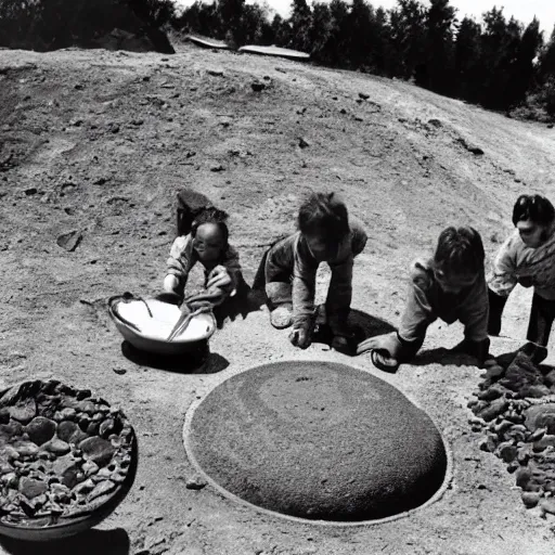 Image similar to ''children excavating a ufo''