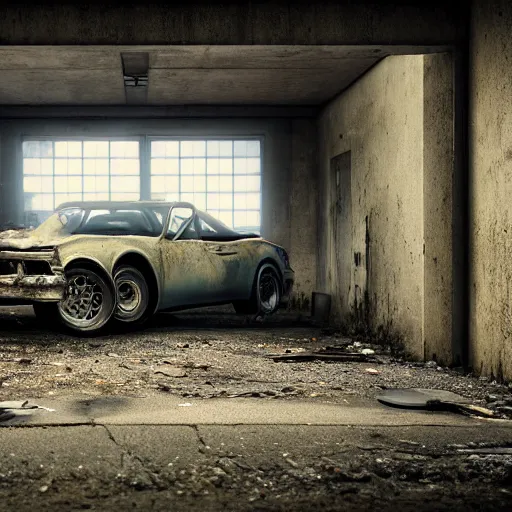 Image similar to car, garage, abandoned, fiction, pop art stability, photorealistic, intricate, elegant, 8 k, uhd, justify, detailed environment, concept art, matte, sharp focus, photography, consistent, highly detailed object content, proportional object content