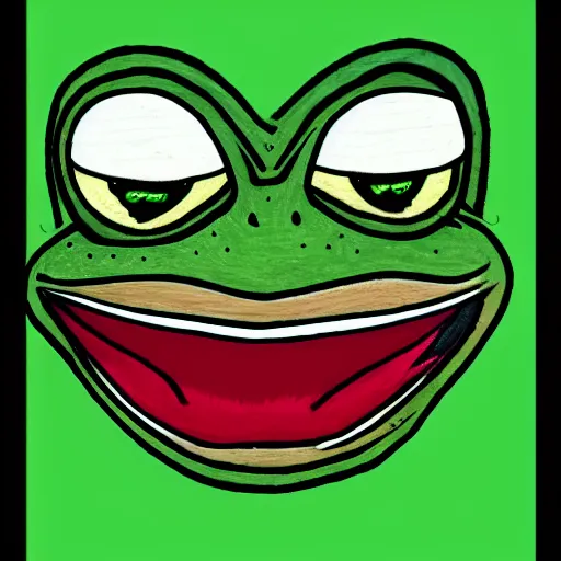 Prompt: pepe the frog from 4chan smirking, coloured pencil sketch in the style of matt furie feels good man, shadows, cool, hand drawn