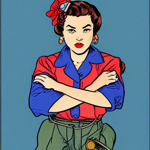 Prompt: a portrait of Rosie the Riveter by Moebius