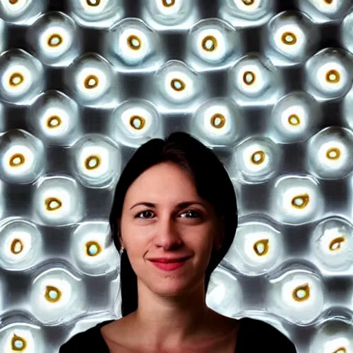 Image similar to portrait photo of woman with vortex marbles instead of eyes