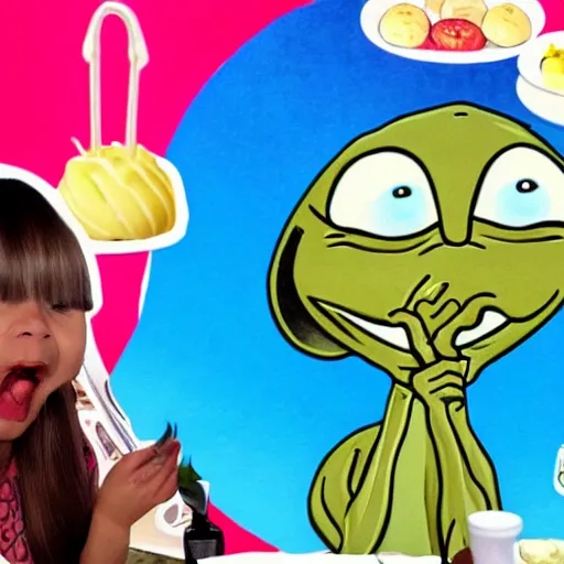 Image similar to E.T being eaten in mukbang video