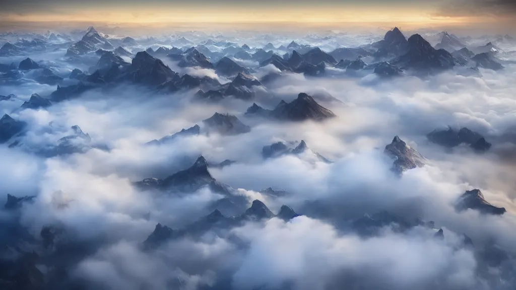 Prompt: amazing landscape photo of a sky island over the clouds by marc adamus, beautiful dramatic lighting