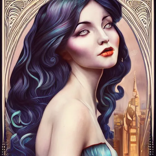 Image similar to an art nouveau, ( streamline moderne ), multi - racial portrait in the style of anna dittmann and charlie bowater and chanthara. very large, clear, expressive, and intelligent eyes. centered, ultrasharp focus, dramatic lighting, photorealistic digital matte painting, intricate symmetrical ultra detailed background.