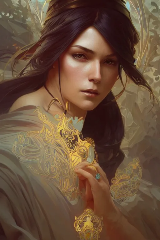 Image similar to the female mage, deep focus, intricate, elegant, highly detailed, digital painting, artstation, concept art, matte, sharp focus, illustration, art by artgerm and greg rutkowski and alphonse mucha