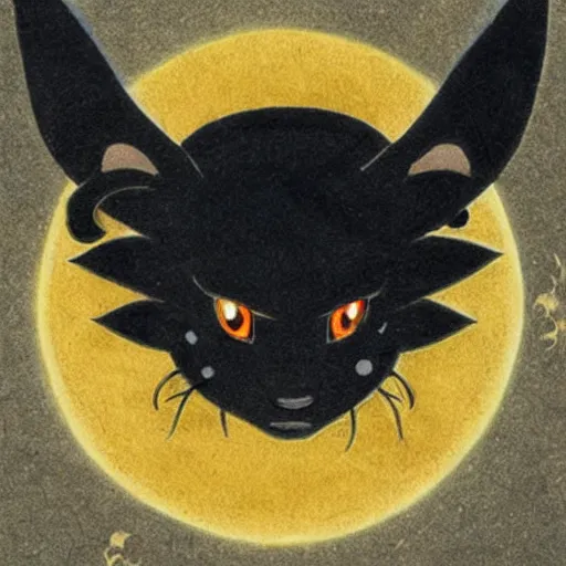 Image similar to Umbreon from pokemon in Japanese artstyle, nihonga, old Japanese art