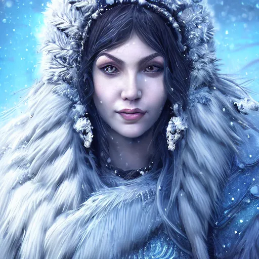 Prompt: highly detailed close up portrait of Skadi, goddess of winter, digital art, concept art, character art, studio lightning, bright colors, intricate, masterpiece, photorealistic, hiperrealistic, sharp focus, high contrast, Artstation HQ, DeviantArt trending, 4k UHD, Unreal Engine 5