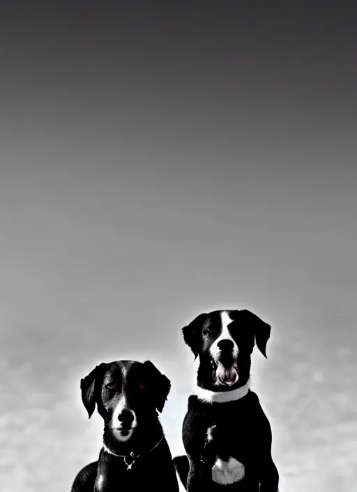 Image similar to two dogs black and white portrait white sky in background