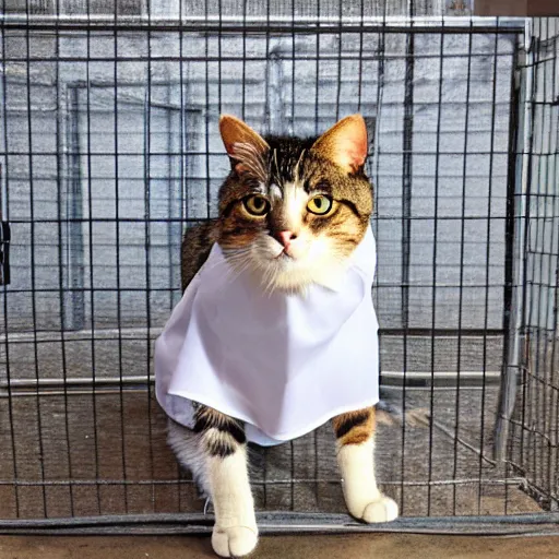 Prompt: cat in a prison outfit