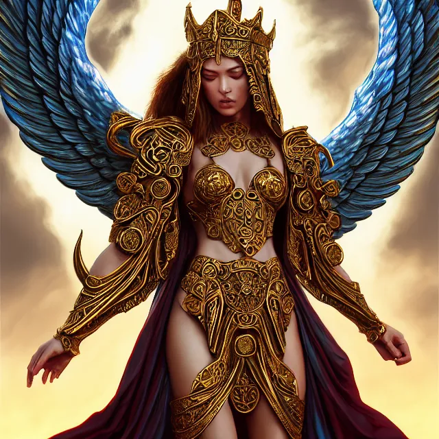 Image similar to beautiful angel warrior queen in ornate robes, highly detailed, 8 k, hdr, award - winning, trending on artstation, clayton crain