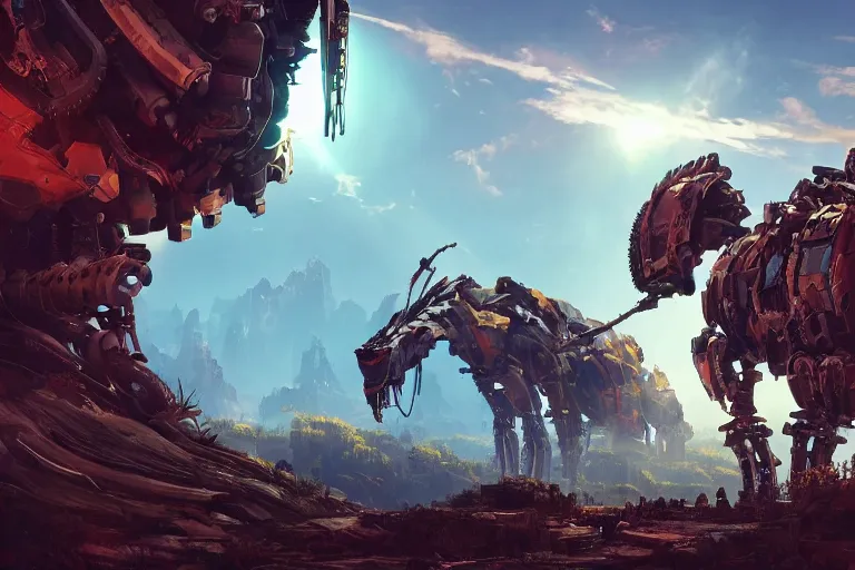 Image similar to sawtooth machine mecanical creature robot of horizon forbidden west horizon zero dawn radiating a glowing aura global illumination ray tracing hdr fanart arstation by ian pesty and alena aenami artworks in 4 k