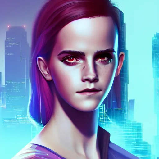 Image similar to cyberpunk emma watson as the leader of a futuristic communist nation, cybernetics, sharp lines, digital, artstation, colored in