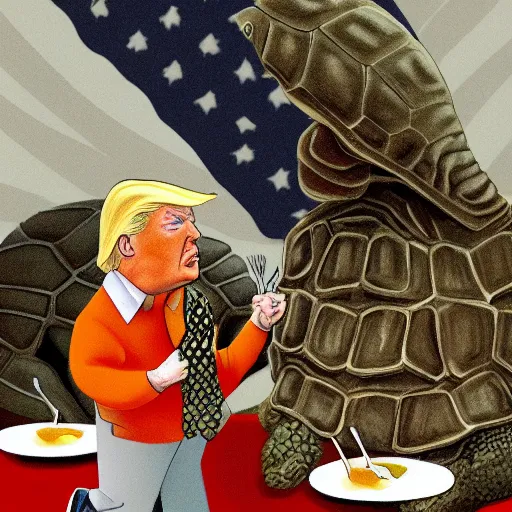 Image similar to donald trump eating a tortoise with the face of mitch mcconnell heironomous bosch