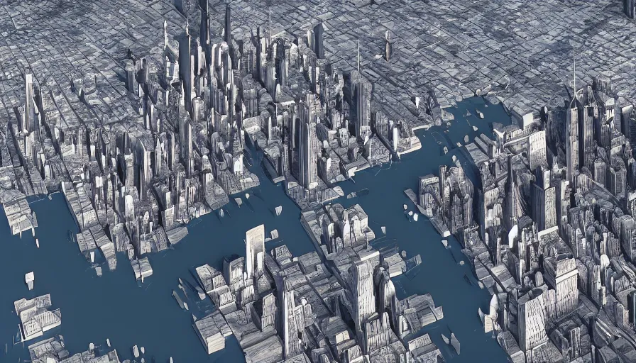 Image similar to New York City without Hudson River, hyperdetailed, artstation, cgsociety, 8k