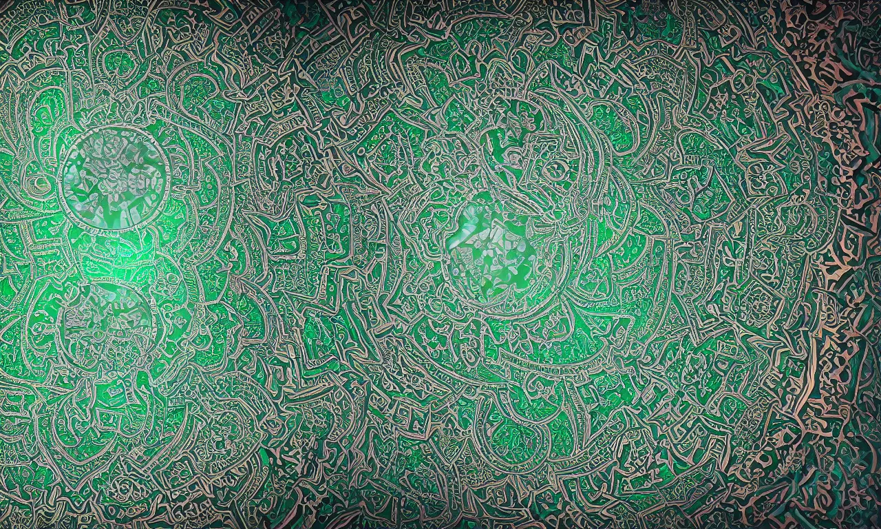 Image similar to mandelbrot 3 d volume fractal mandala ceramic chakra digital color stylized an ancient white bone and emerald gemstone relic, intricate engraving concept substance patern texture natural color scheme, global illumination ray tracing hdr fanart arstation by sung choi and eric pfeiffer and gabriel garza and casper konefal