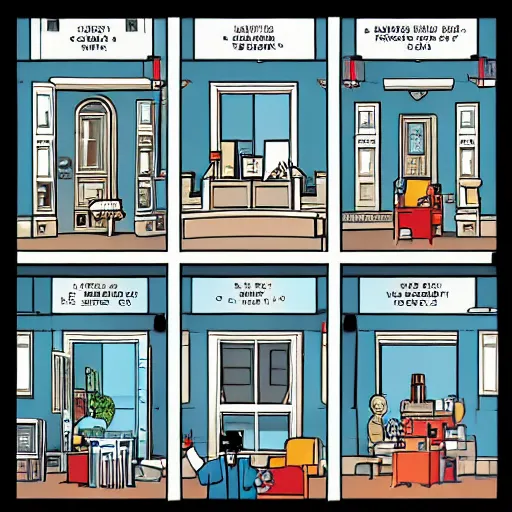 Prompt: the whitehouse in the style of a Chris Ware comic page