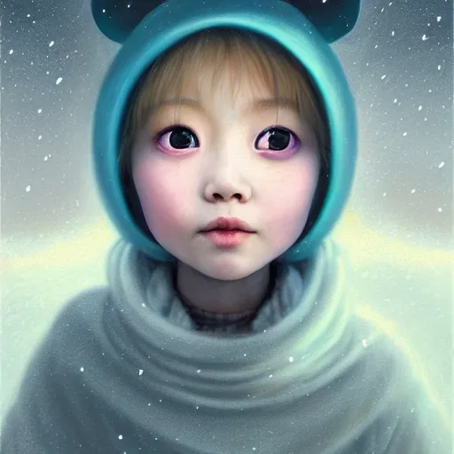 Prompt: happy and cute face of young sey made by nebula space, face only, model shot, big eyes, pencil drawing, pastel, smooth, soft lights, prism, snow fog, alps mountains, magic by marc simonetti, fantasy by jeremyg lipkinning