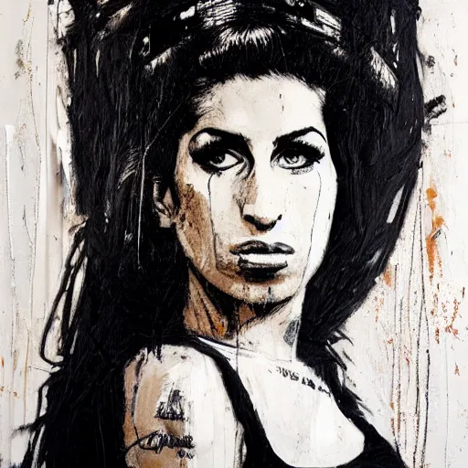 Prompt: portrait of amy winehouse, artwork by guy denning,