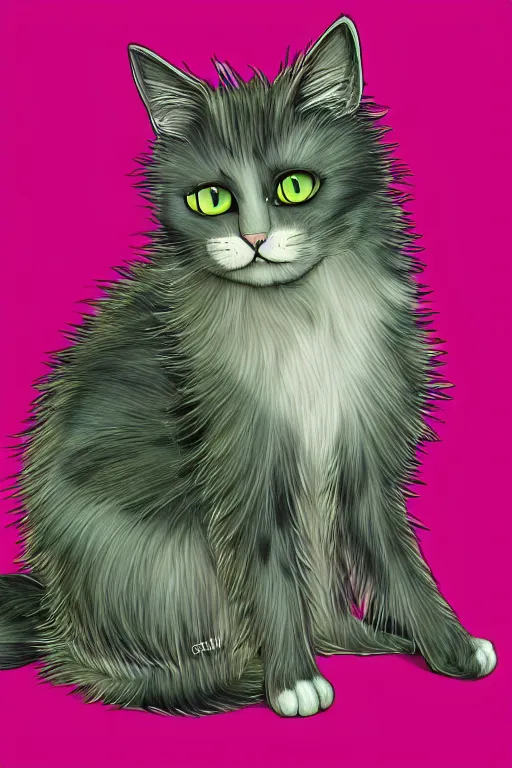 Image similar to a cat thistle hybrid, highly detailed, digital art, sharp focus, trending on art station, plant, anime art style