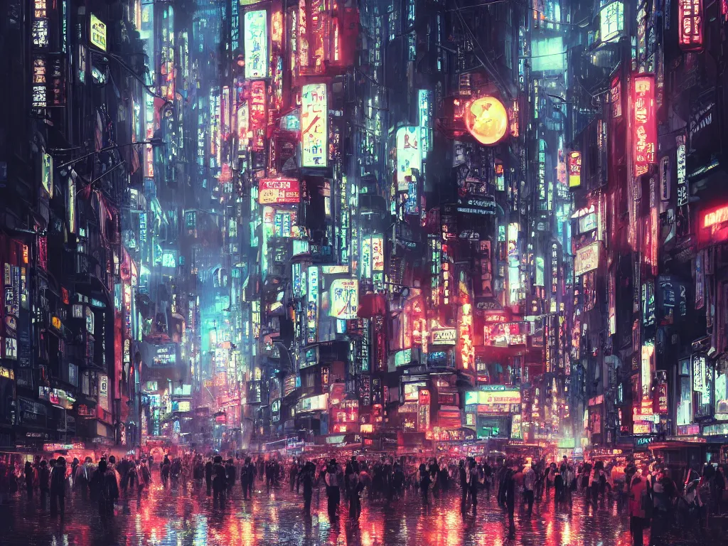 Prompt: a photorealistic hyperrealistic sci - fi rendering of gigantic tall highly detailed alien biomechanical tripods in a crowded tokyo, shinjuku street crossing at night, beautiful dramatic moody lighting, bladerunner, bright colorful neon signage, wet streets, reflections by greg rutkowski, james paick, wlop, volumetric lighting, cinematic atmosphere, artstation, 8 k